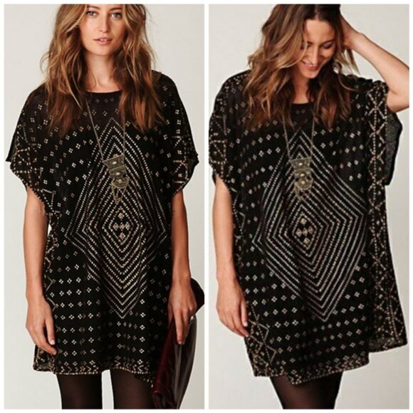 Free People New Romantics Black Beaded Shift Dress - Picture 1 of 10